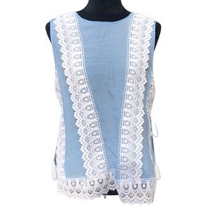 Zac & Rachel Blue Blouse with Cream Lace Sides size XL